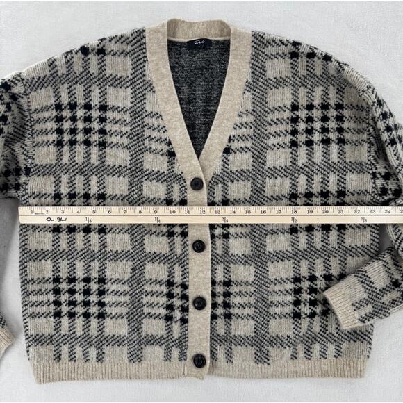 Rails Reese Black Oatmeal Plaid Cardigan Sweater Beige Wool Knit Cardi L - Picture 5 of 7